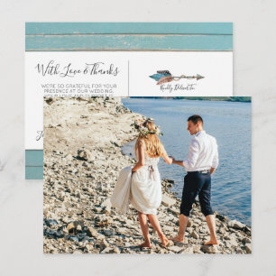Thank You Rustic Turquoise Feathers Boho Arrow Postcard
