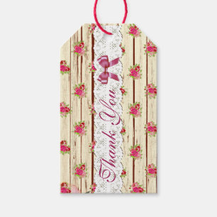 Thank you Rustic Wood Vintage Rose Gift Tag
