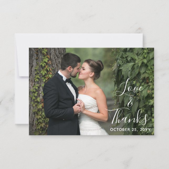 Thank You Rustic Wood Wedding Custom Photo Card (Front)