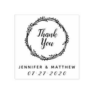 Thank You Rustic Wreath Wedding Favour Gift Rubber Stamp