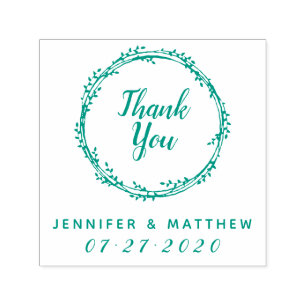 Thank You   Rustic Wreath Wedding Favour Gift Self-inking Stamp