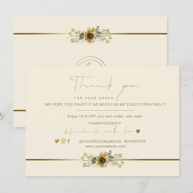 Thank You Rustic Yellow Sunflower Gold Logo (Front/Back)