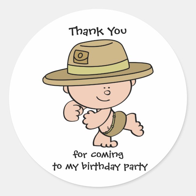 Thank You Safari Explorer Birthday GiftTag Sticker (Front)
