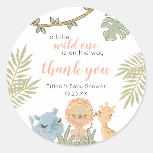 Thank You Safari Wild One Girl Baby Shower Classic Round Sticker