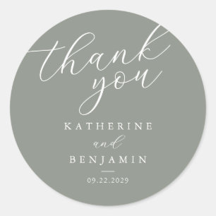 Thank You Sage Green Minimalist Wedding Classic Round Sticker