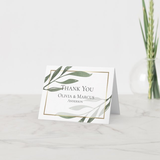Thank You | Sage Green Olive Branch Watercolor Card (Front)