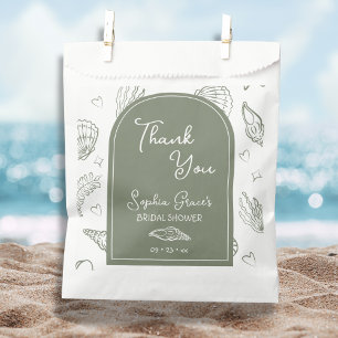 Thank You Sage Green Seashells Doodles Favour Bags