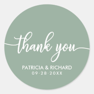 Thank You Sage Green Wedding Classic Round Sticker