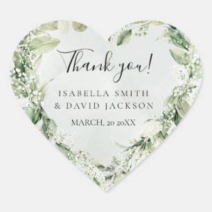 Thank You Sage Greenery Foliage Heart Romantic  Heart Sticker