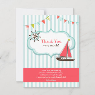 Thank You Sailing Boat Birthday Flat Card