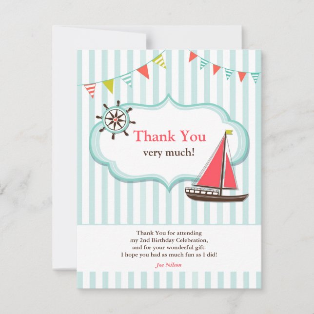 Thank You Sailing Boat Birthday Flat Card (Front)