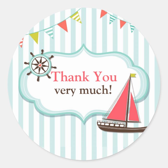 Thank You Sailing Boat Birthday Stickers (Front)