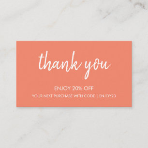 Thank You Salmon   Modern Minimalist Handwritten  Discount Card