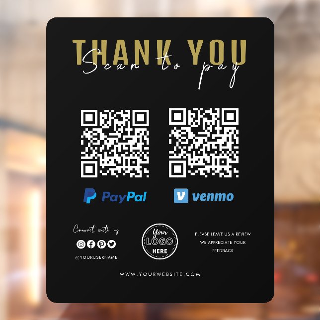 Thank you Scan to Pay Logo QR Code Payment Black Window Cling (Sheet 2)