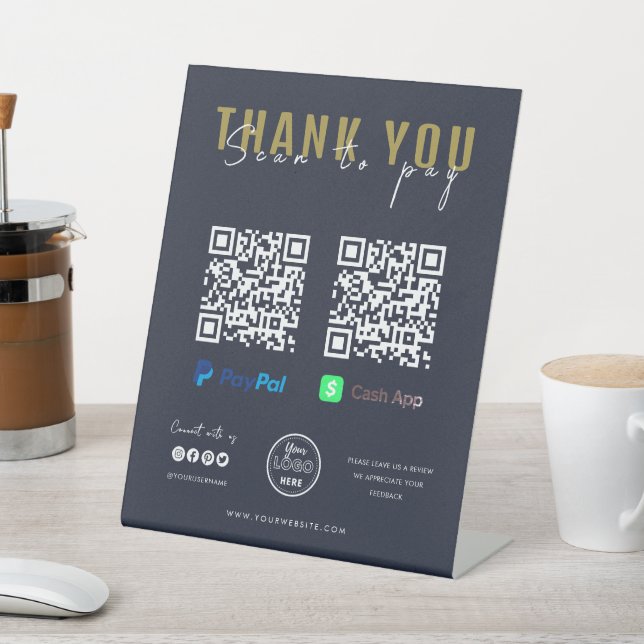 Thank you Scan to Pay Logo QR Code Payment Navy Pedestal Sign (In SItu)