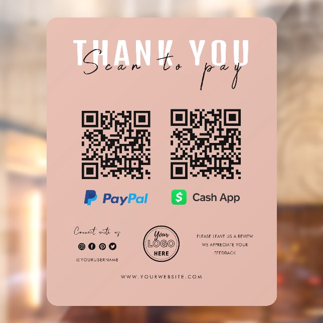 Thank you Scan to Pay Logo QR Code Payment Pink Window Cling (Sheet 2)