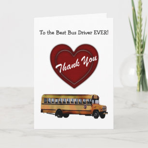 Thank You!-School Bus Driver/Red Heart+Personalise Thank You Card