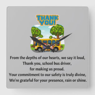 Thank You, School Bus Driver. Square Wall Clock