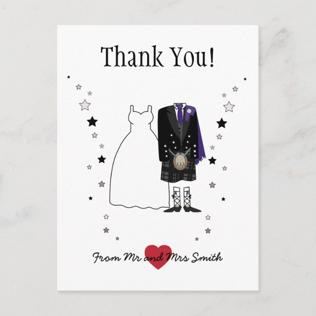 Thank you Scottish bride & Groom - purple Postcard (Front)