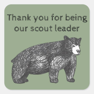 Thank You Scout Leader Artistic Black Bear Square Sticker