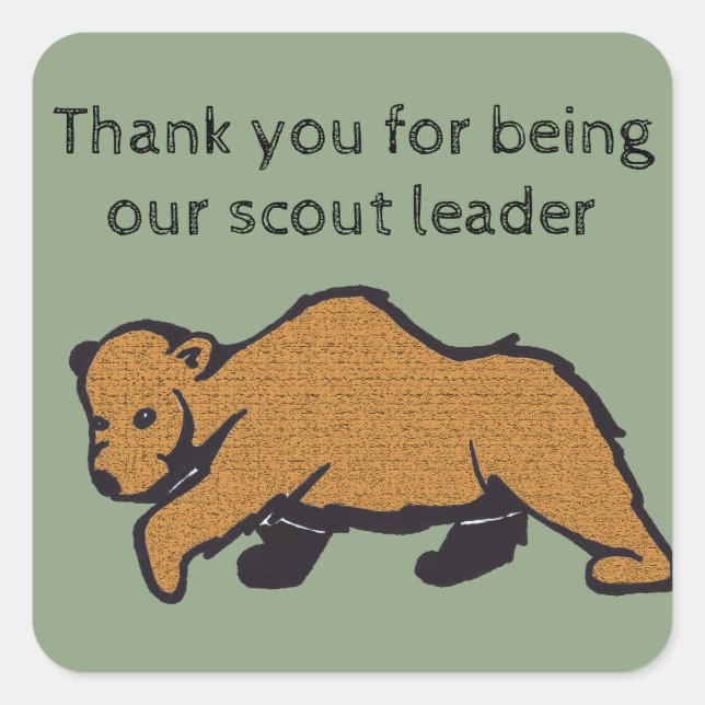 Thank You Scout Leader Artistic Brown Bear Square Sticker (Front)