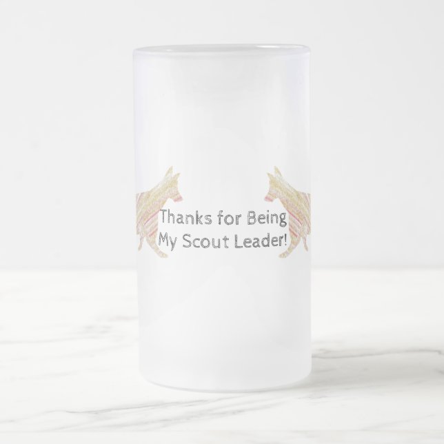 Thank You Scout Leader Pattern Silhouette Fox Frosted Glass Beer Mug (Center)