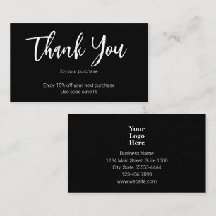 Thank You Script Black and White Business Logo Discount Card