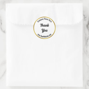 Thank You Script Black White Gold Business Name Classic Round Sticker