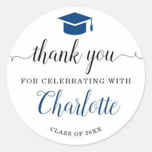 Thank You Script Blue Grad Graduation Party Favour Classic Round Sticker