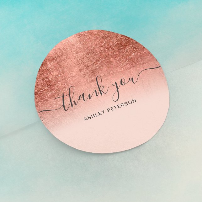Thank you script blush rose gold foil ombre classic round sticker (Creator Uploaded)