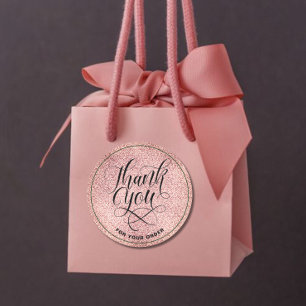 Thank you Script blush rose gold glitter ombre Classic Round Sticker