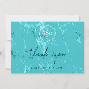 Thank You Script Business Logo Marble Strokes Aqua Invitation