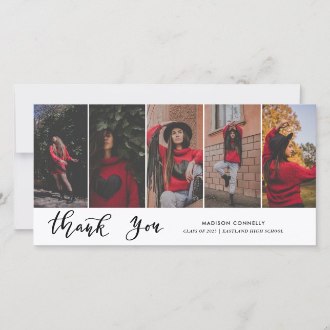 Thank You Script Casual Graduate Photo Collage Card (Front)