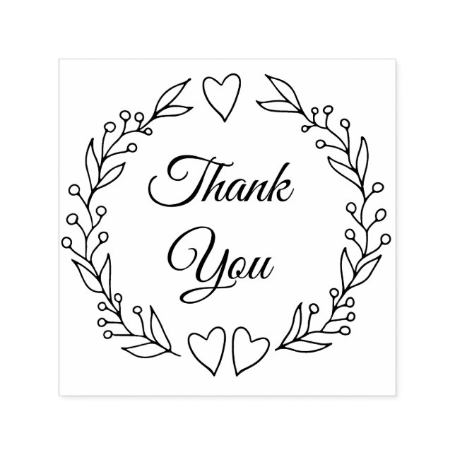 Thank You Script Doodle Botanical Wedding Wreath Self-inking Stamp (Design)