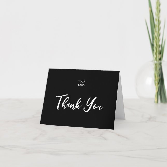 Thank You Script Edit Message Business Logo Black Card (Front)