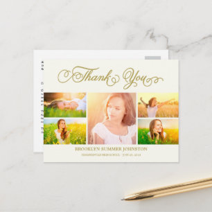 Thank You Script Elegant 5 Multi Photo Graduation Postcard