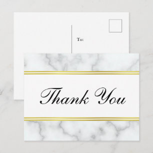 Thank You Script Elegant Faux White Marble & Gold Postcard