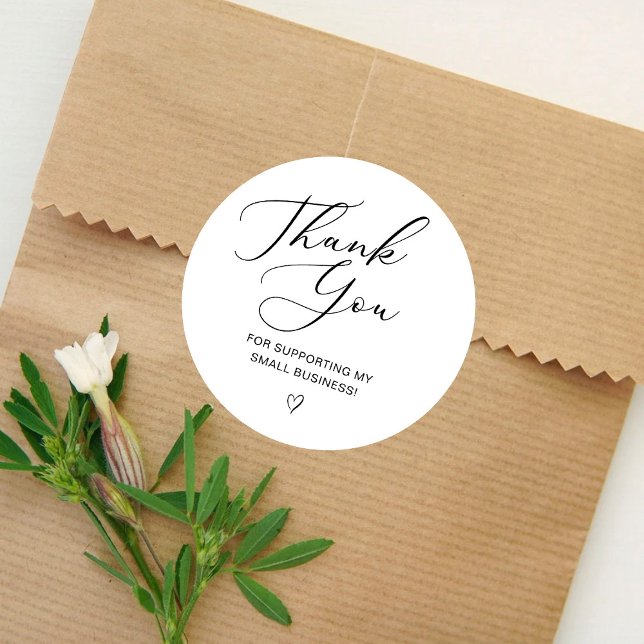 Thank You Script Elegant Heart Small Business Classic Round Sticker (Creator Uploaded)