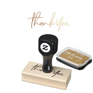 Thank You Script   Elegant Metallic Gold Ink Rubber Stamp