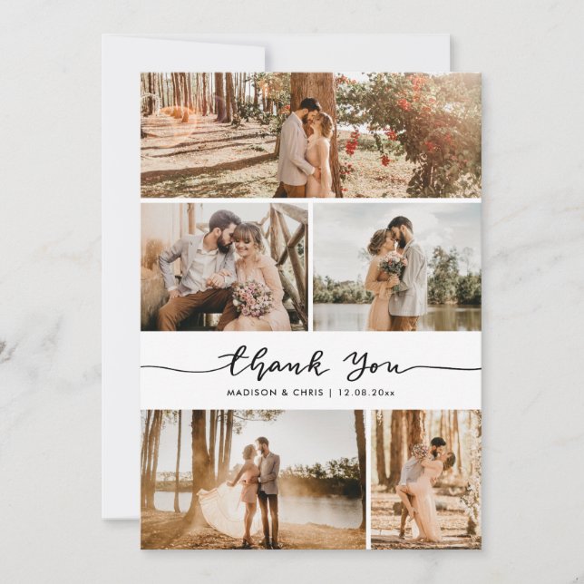 Thank You Script Elegant Wedding Photo Collage (Front)