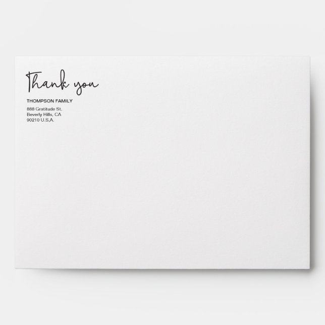 Thank You script Family Name return address Envelope (Front)