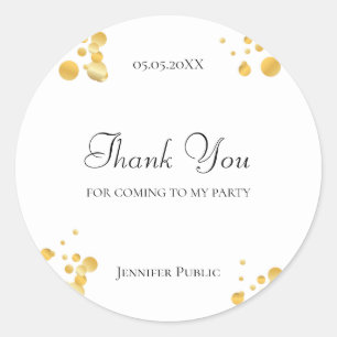 Thank You Script Gold Confetti Template Elegant Classic Round Sticker