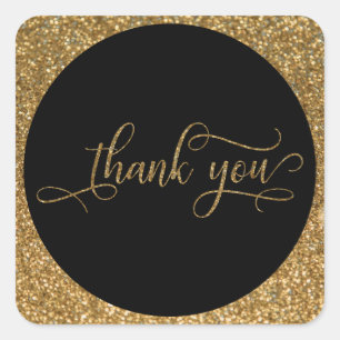 Thank You Script, Gold Glitter Border & Text Square Sticker