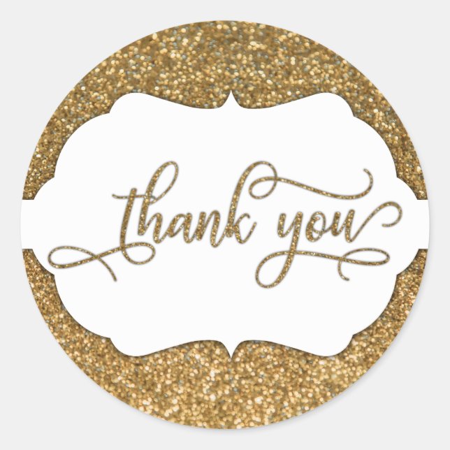 Thank You Script, Gold Glitter & Ornate Band Classic Round Sticker (Front)