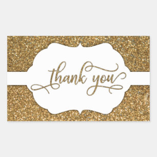 Thank You Script, Gold Glitter & Ornate Band Rectangular Sticker