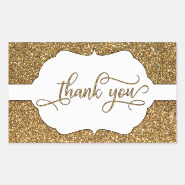 Thank You Script, Gold Glitter & Ornate Band Rectangular Sticker (Front)