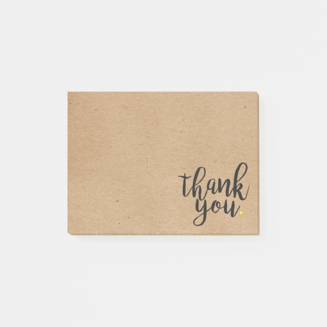 Thank You Script Gold Heart Rustic Kraft Post-it Notes (Front)
