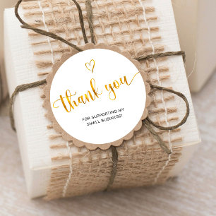 Thank You Script Gold Heart Small Business Classic Round Sticker