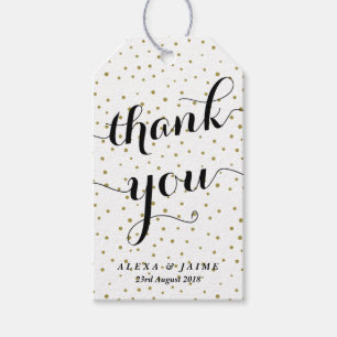 Thank You Script Gold Polka Dots Pattern Gift Tags