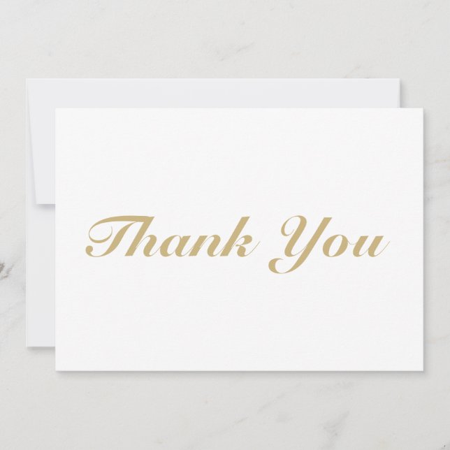Thank You, script gold white elegant note card (Front)